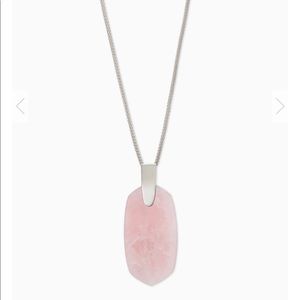 Inez Silver Long Pendant Necklace in Rose Quartz